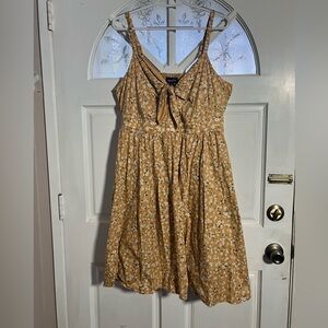 Retro Chic Mustard Yellow Floral Tie-Front Mini Dress